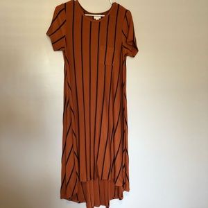 Orange and blue striped asymmetrical dress